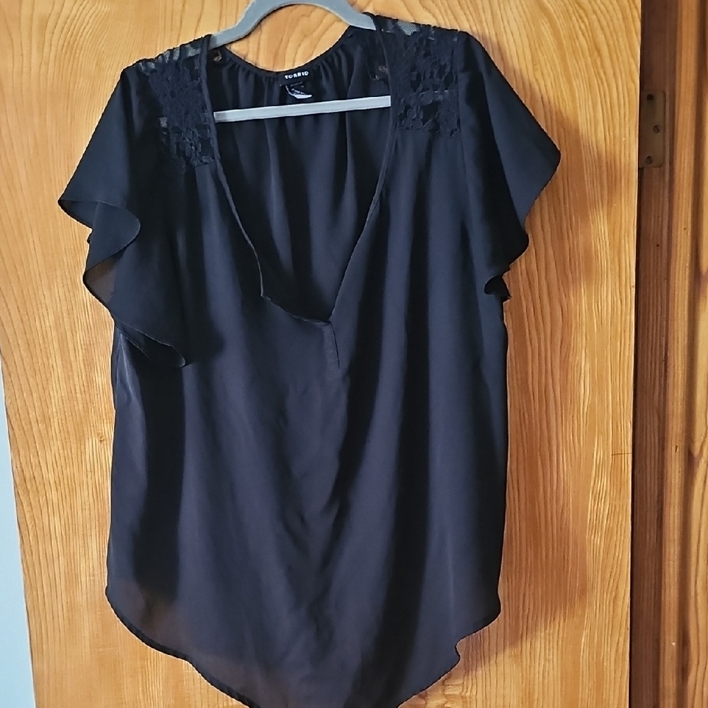 Torrid Blue Cap Sleeve Relaxed Blouse